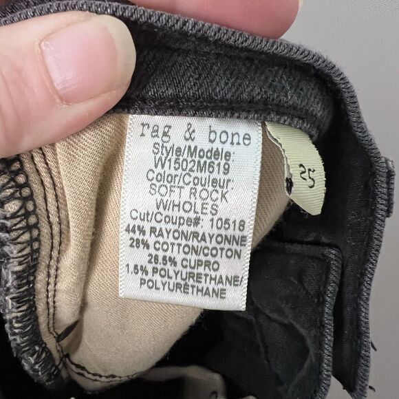 Rag & Bone The Skinny in Soft Rock With Holes Black Distressed Women's Size 25 - Picture 7 of 8